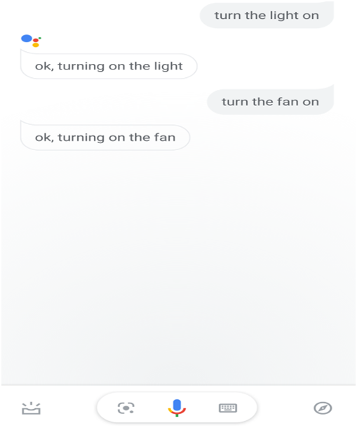 Switching the light and fan by Google assistant