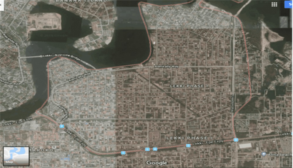 Map showing Lekki Scheme 1 Lagos.