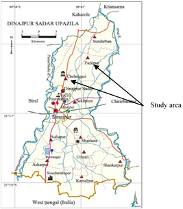 Map of Sadar Upazila showing Chehelgaji and Fazilpur union