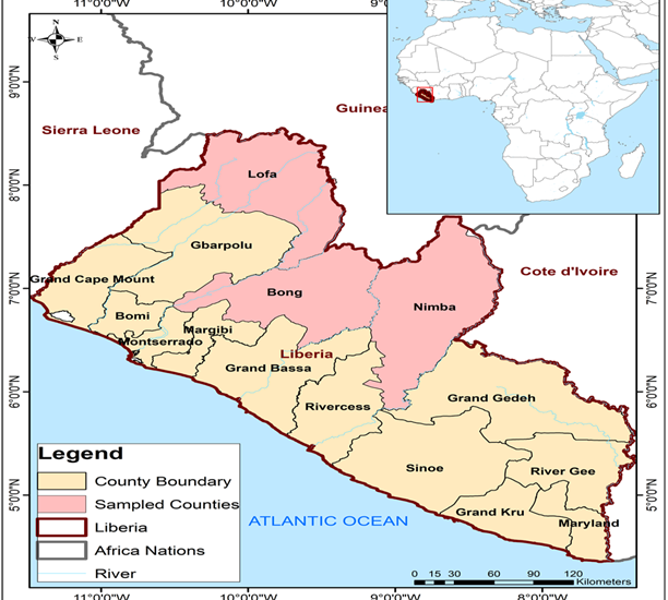 Figure 1. Map of Liberia showing the study area
