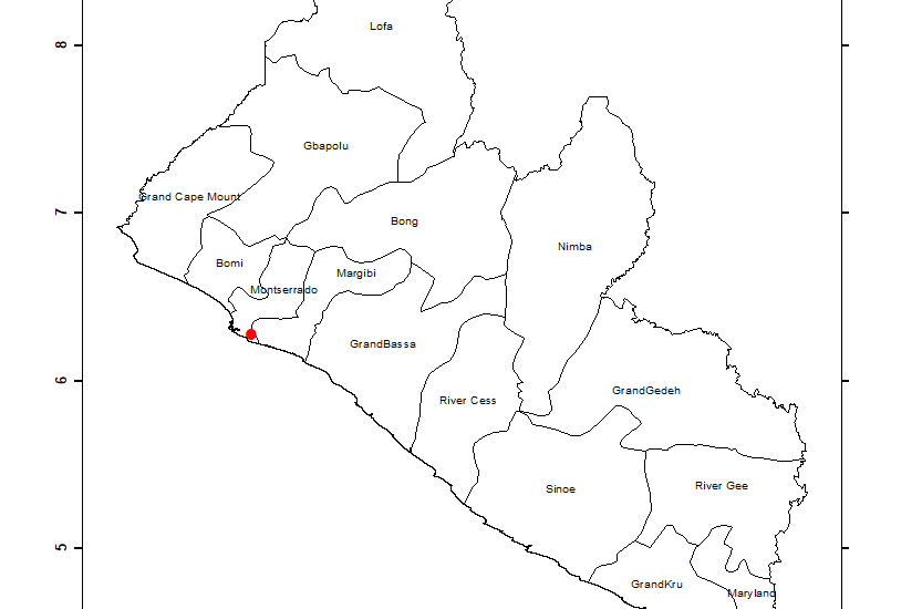 Figure 1. Map of Liberia and the study area (red)