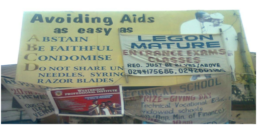 Signboard erected in LMKM to create awareness of HIV/AIDS and its prevention.