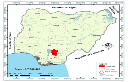 Map of Nigeria Showing Enugu State.