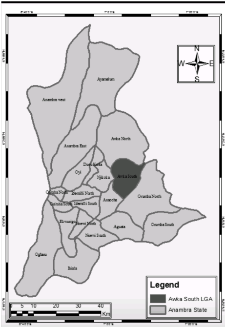 Map of Anambra State Showing Awka South