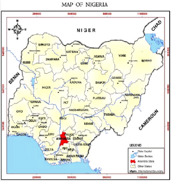  Map of Nigeria showing Anambra State