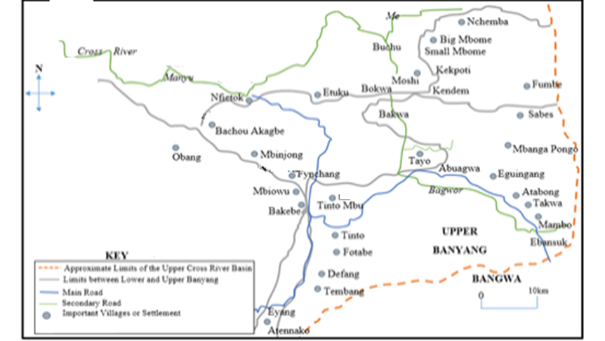 The Geographical Positioning of the Banyang Country with Upper Banyang Communities.
