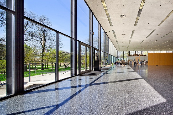 Interior views of the Illinois Institute of Technology, showing the unobstructed interior space.