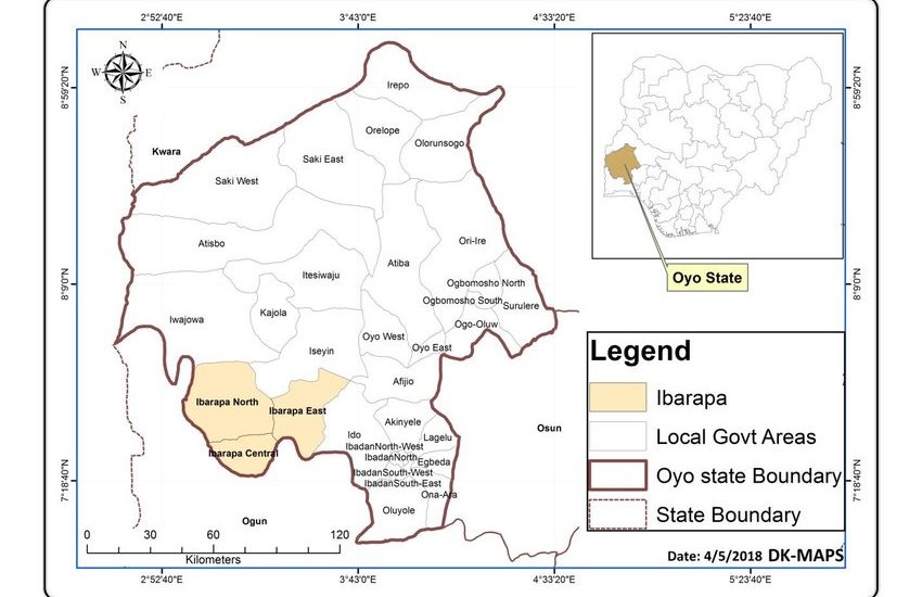 Map of Oyo State showing the Ibarapa Local Government Areas