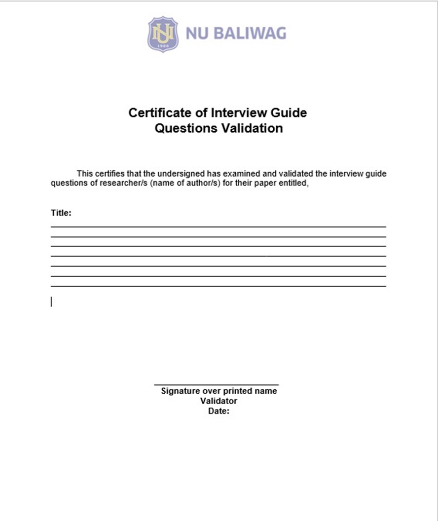 Certificate of Interview Guide Questions Validation