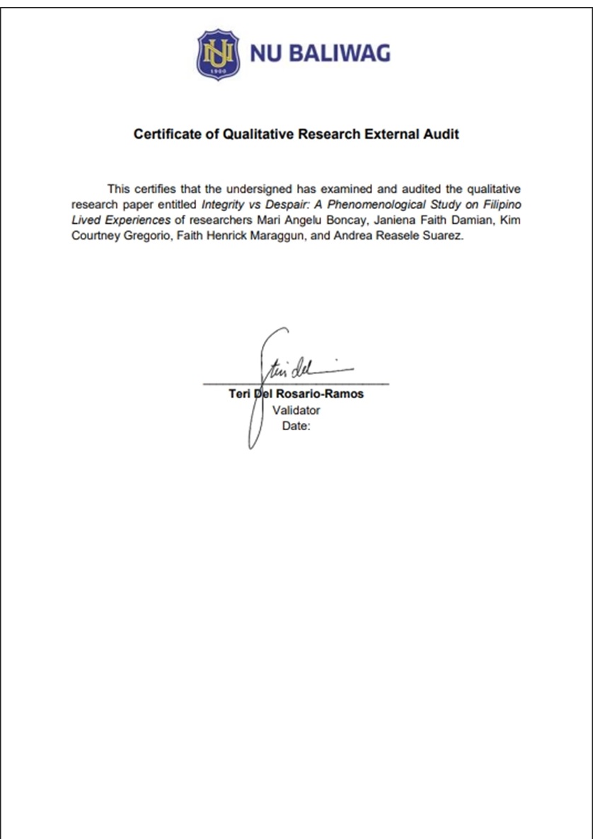 Certificate of Qualitative Research Inquiry Audit