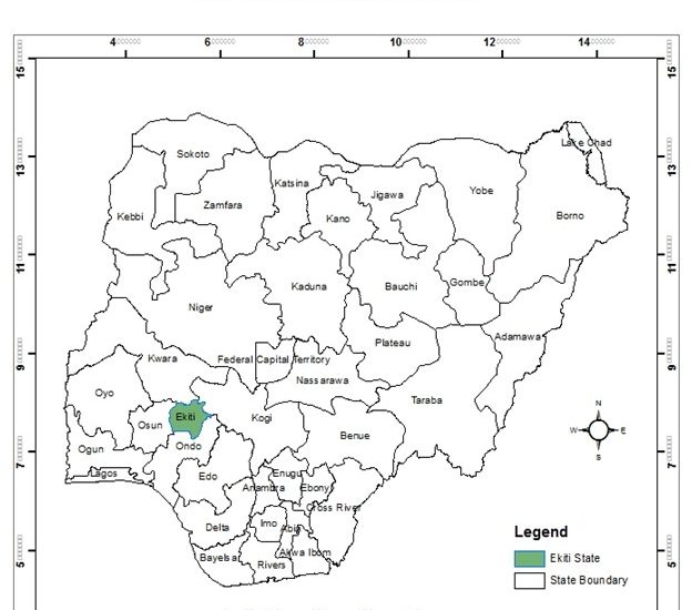 Map of Nigeria showing Ekiti State