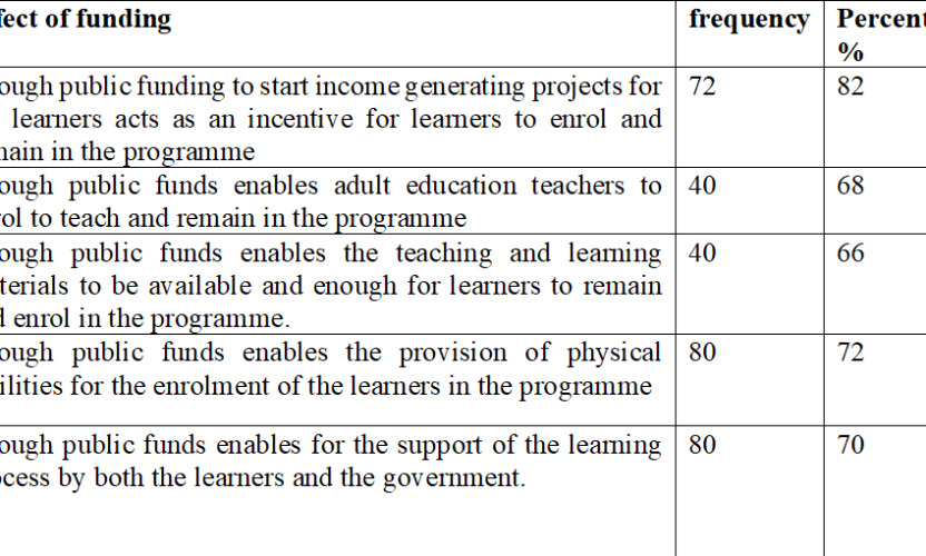 Assessment of Public Financing on Participation rates in Adult Literacy Programs in Nairobi County Kenya.