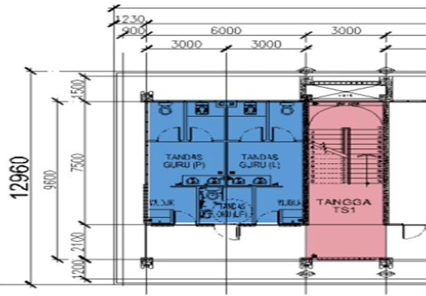 Teacher (female toilet, left and male toilet, right) and accessible toilets (front) with details on ground floor)