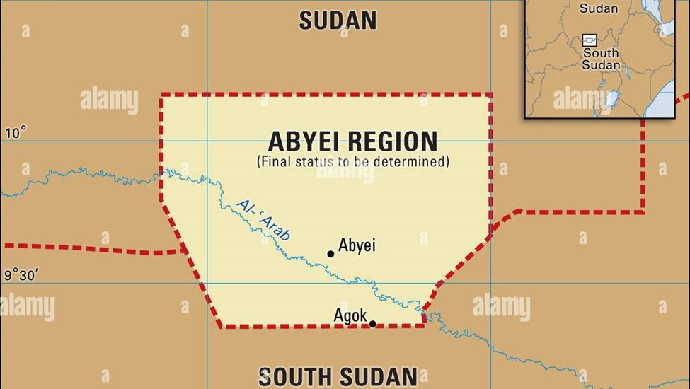 The Map of Abyei between Sudan and South Sudan.