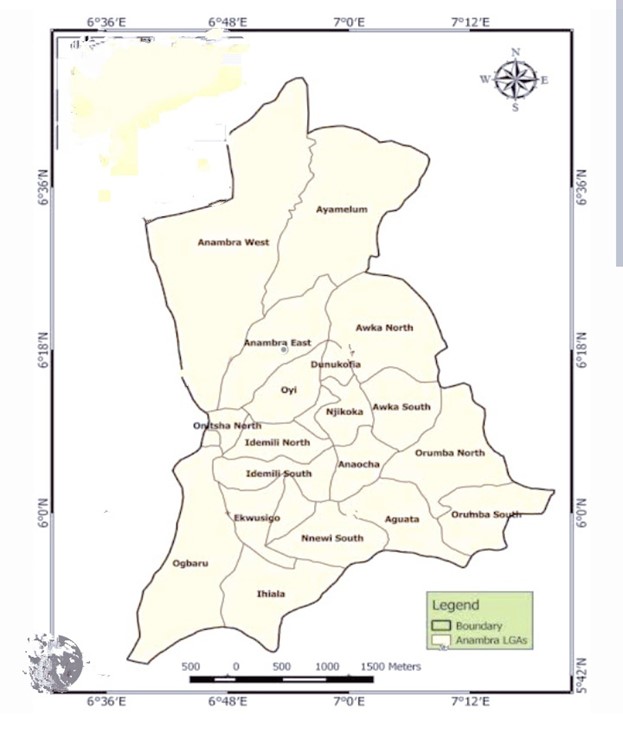 Map of Anambra State showing Anambra East LGA