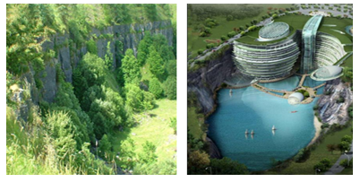 An abandoned quarry site restored and turned into a hotel (Legwaila et al., 2015)