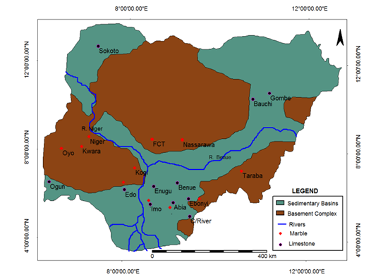 Map of Nigeria showing areas with solid minerals/rock deposits (Fatoye& Yomi, 2013)