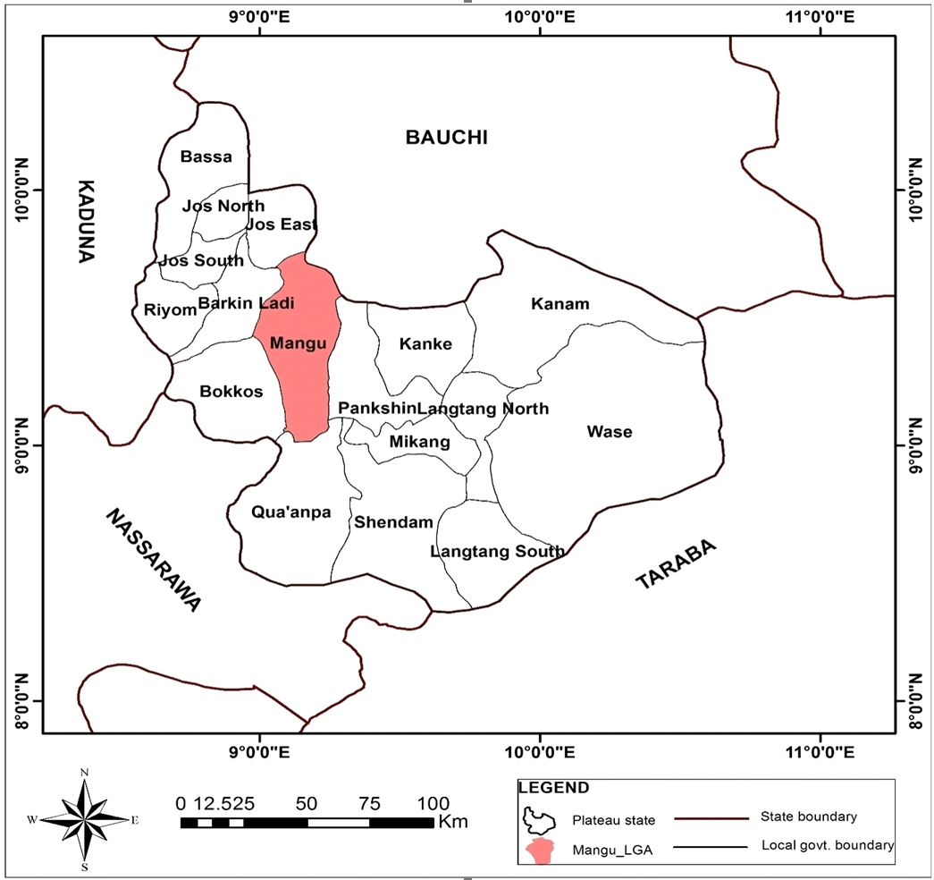 Map of Plateau State indicating Mangu, Kanke, Bokkos, Pankshin
