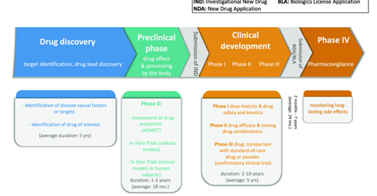 Drug development stages (Réda, Kaufmann, and Delahaye-Duriez, 2020)