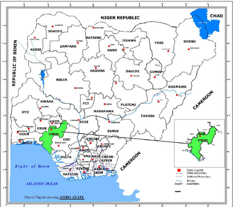 Map of Ondo State in the context of Nigeria