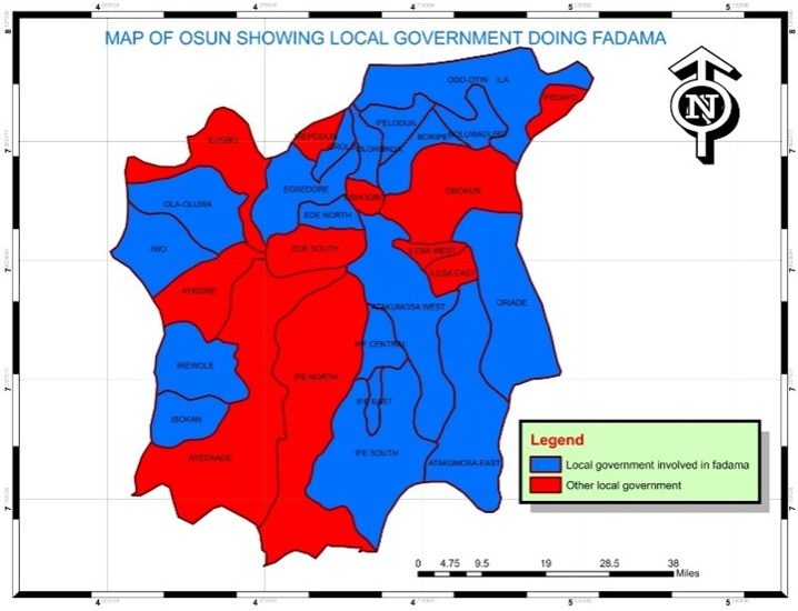 Map Showing the LGAs in Osun State