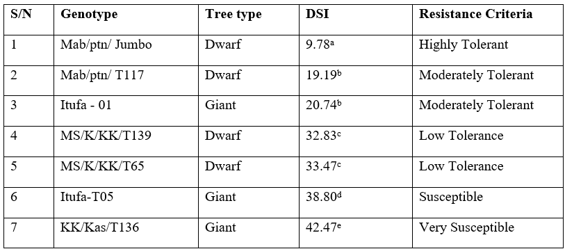 Reaction of Grafted Cashew Genotypes to Powdery Mildew Disease in the Western Province of Zambia